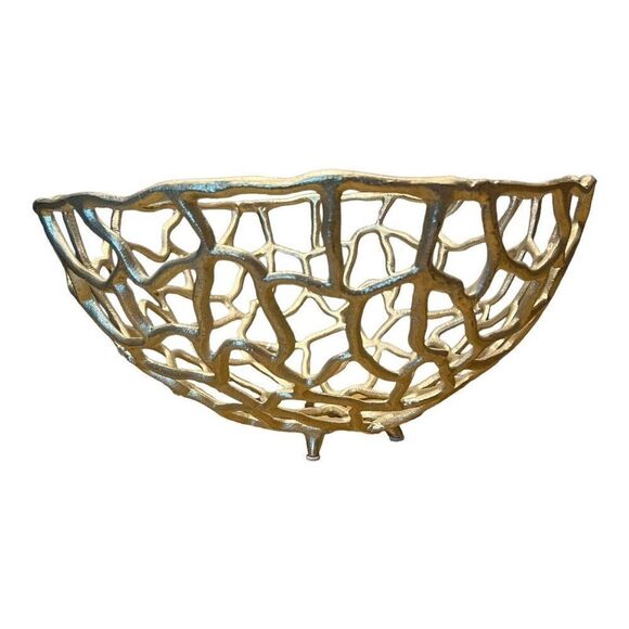 Silver Openwork Meteor Metal Fruit Bowl Open Basket Centerpiece 15" Table Decor